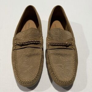Martin Dingman Bermuda Mens 10.5 M Tan Paisley Embossed Suede Loafers Shoes